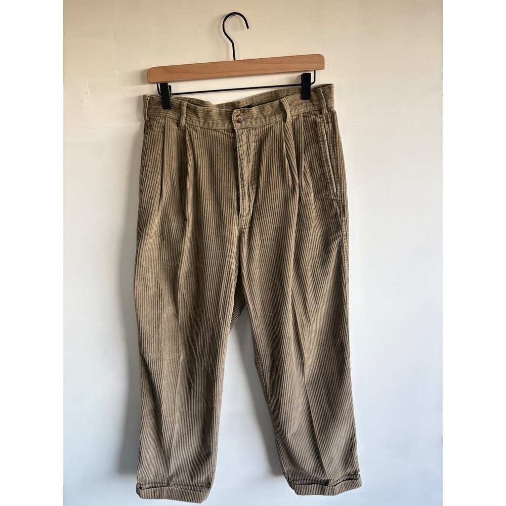 VTG GANT Pleated Wide Wale Corduroy Pants Mens 32x32 Beige Cuffed Grandpacore
